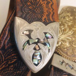 Crumrine Mother Of Pearl Eagle Tooled Belt